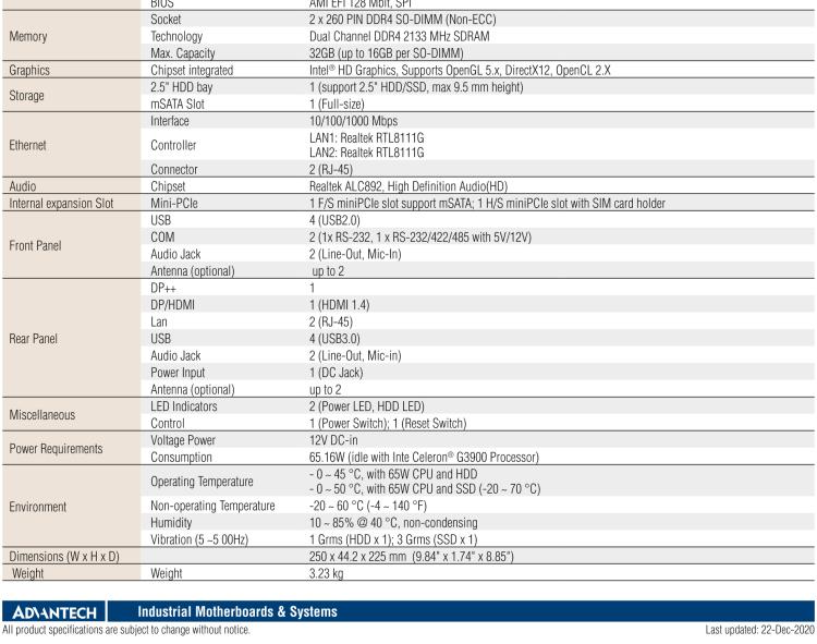 研華EPC-T2285 適配Intel? 第6/7代 Core? i 系列處理器，搭載H110芯片組。1U超薄高度，性能強(qiáng)勁。