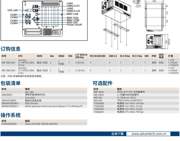 研華ARK-7060 搭載Intel二代Xeon D-1700高性能處理器系統(tǒng)，具有3個擴展插槽
