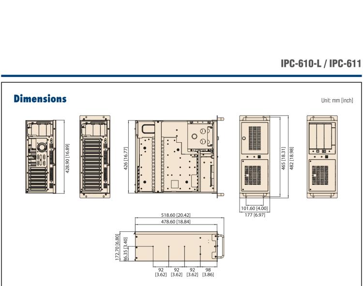 研華IPC-610-L 4U 15槽上架式機箱，支持前部可訪問風扇