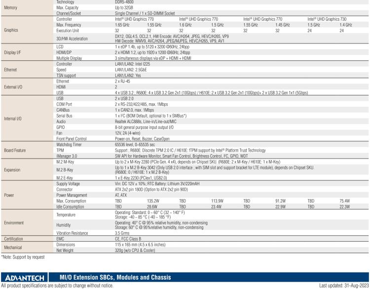 研華MIO-4370 基于第12代Intel Core處理器（Alder Lake-S系列，LGA1700 socket CPU）， 4" EPIC 單板電腦