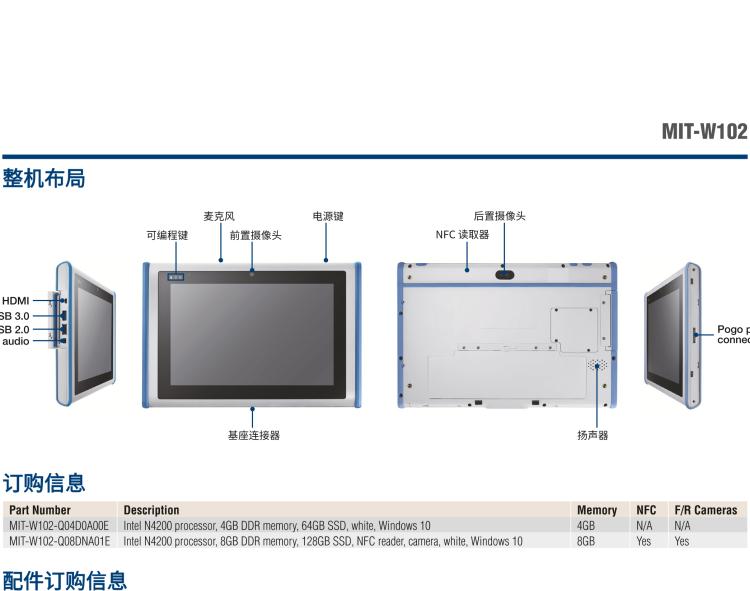 研華MIT-W102 10.1" 醫(yī)療級(jí)平板電腦，搭載 Intel?Pentium? 處理器和電容觸摸屏