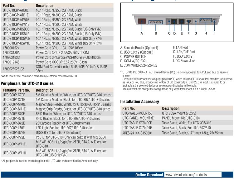 研華UTC-310G 10.1" 多功能觸控一體機(jī)，Intel? Celeron? N3350/Pentium? N4200 處理器