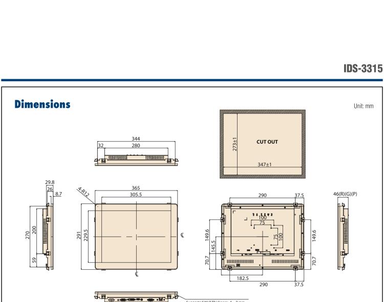 研華IDS-3315 15" 1024 x 768, VGA/DVI/HDMI 接口，采用 IP65 前面板的顯示器