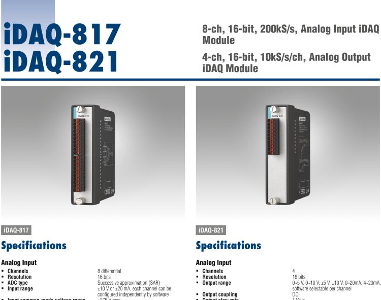 研華iDAQ-821 10kS/s、16 位、4 通道 模擬 輸出 iDAQ 模塊